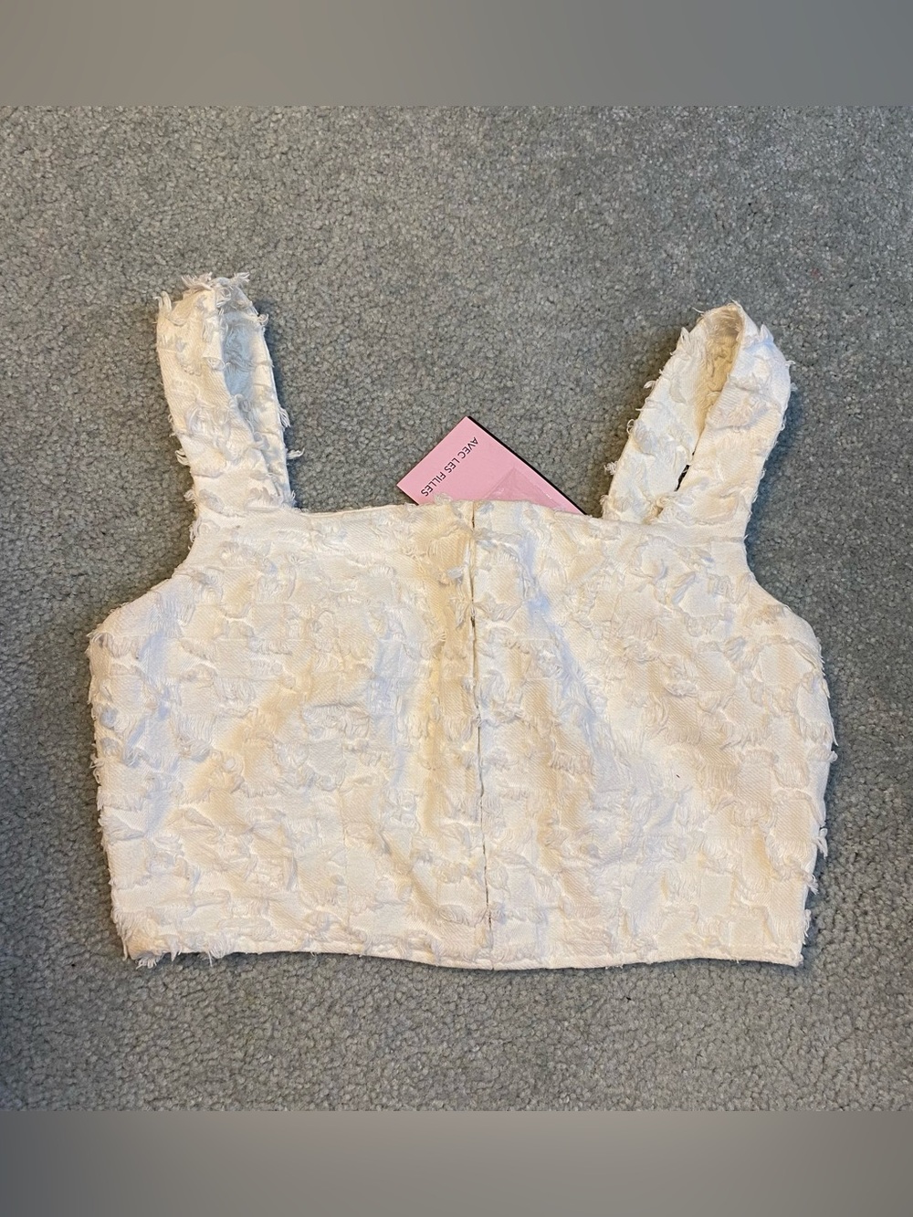 Avec Les Filles‎ NWT Textured Crop Top Square Neck White Womens Medium